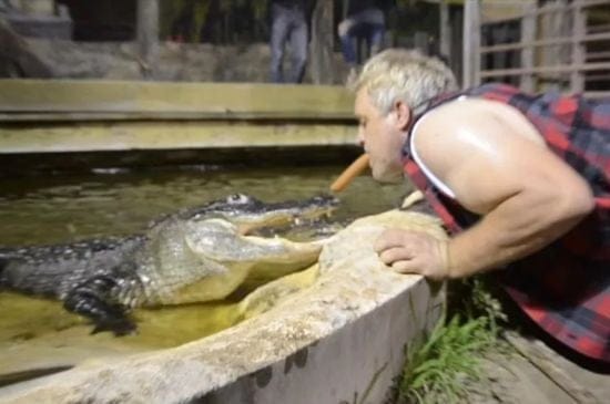 Безстрашний чоловік годує алігаторів сосисками з рота і з зав'язаними очима – фото, відео
