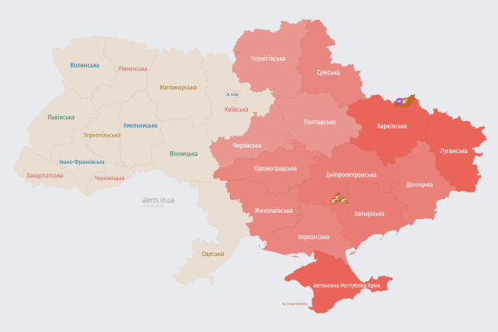 Росія атакуює Україну ударними БпЛА: мапа тривог