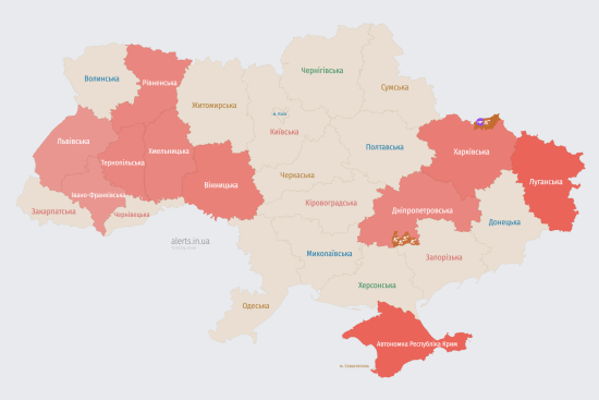 Росія атакує Україну ударними БпЛА: мапа тривог