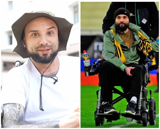 Поранений на фронті зірка "Ліги сміху" Розовий на кріслі колісному з'явився на футбольному матчі