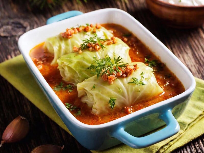 Голубці з качкою й булгуром у томатному соусі. Рецепт