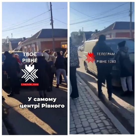 У Рівному натовп заблокував бус ТЦК, щоб "відбити" двох хлопців (відео)