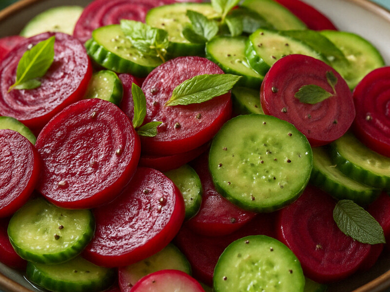 "Легкий, ніжний, яскравий та смачний". Салат із буряка й огірків. Рецепт