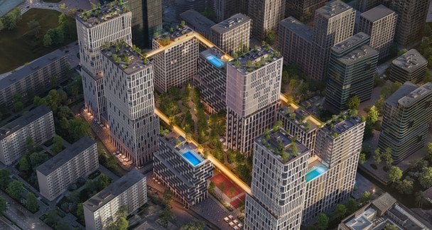 У центрі Києва будують житловий квартал із басейнами на дахах та найдовшою променадою в Україні